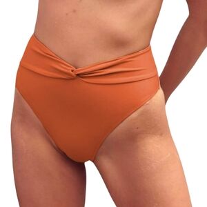 Aerie High Cut Cheeky Twist Knot Bikini Bottom XS NWT Jupiter Brown‎ Sustainable